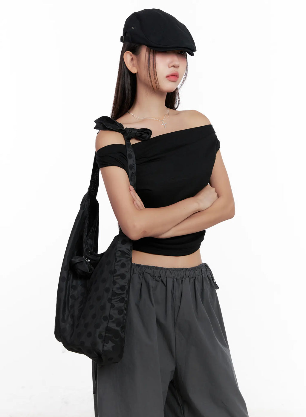 Polka Dot Rose-Accent Tote Bag CL522