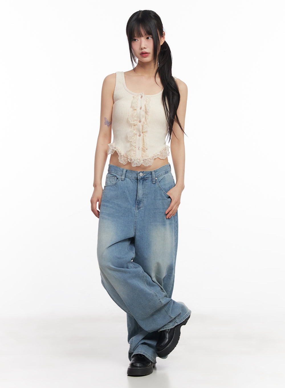 Elsa Washed Wide-Leg Jeans CY512