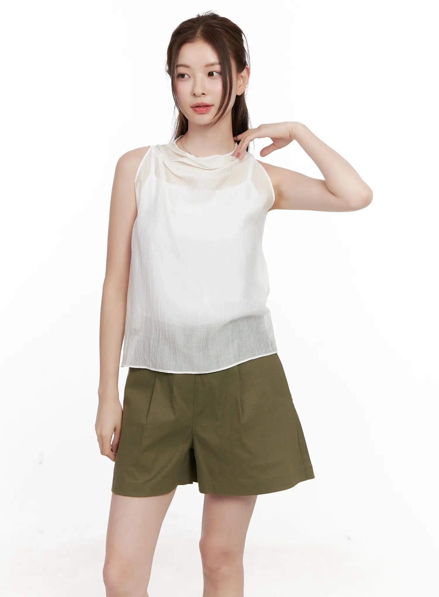 Draped Button Sleeveless Blouse CL523