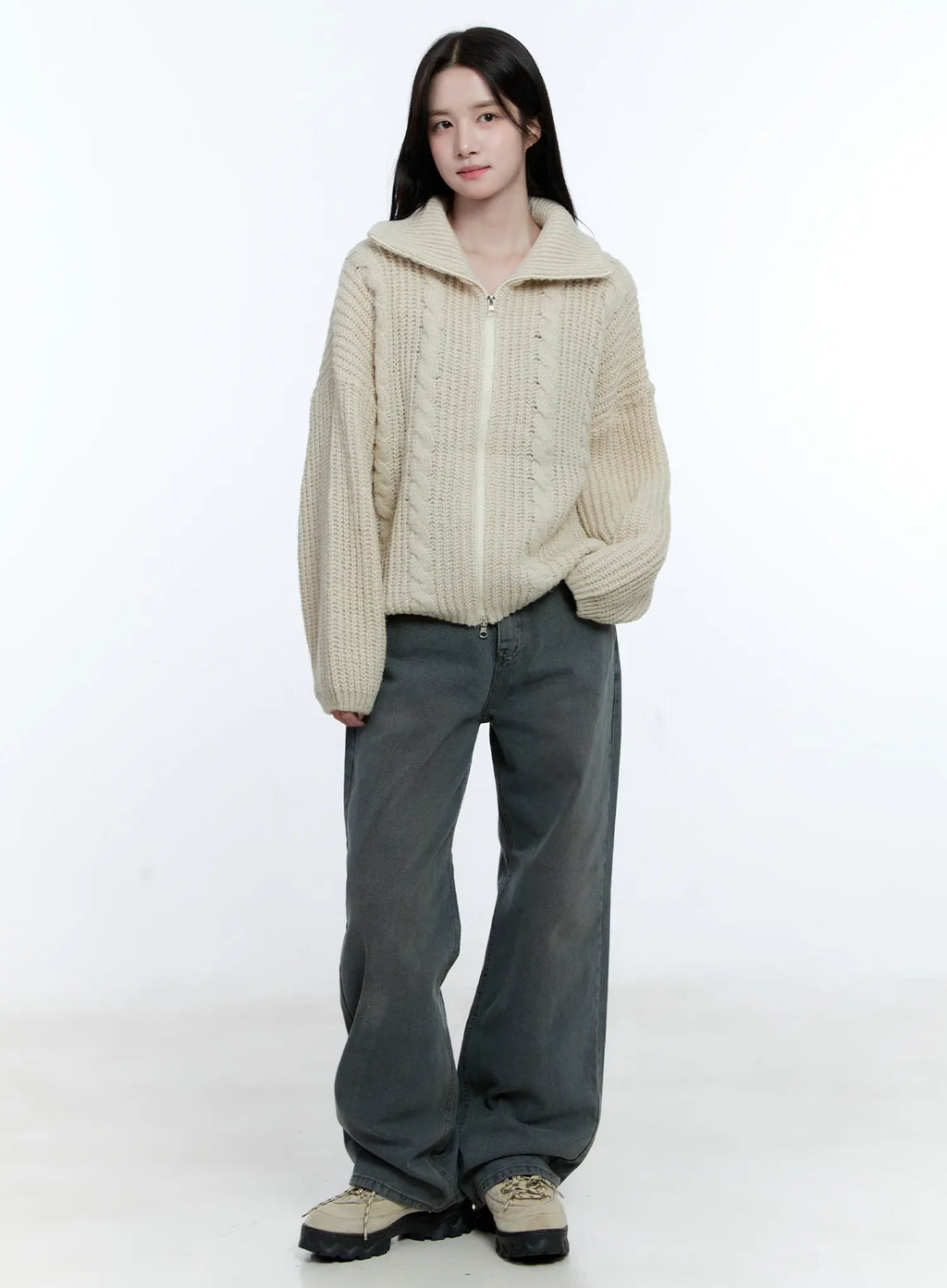 Cable Knit Double-Zip Sweater CG512