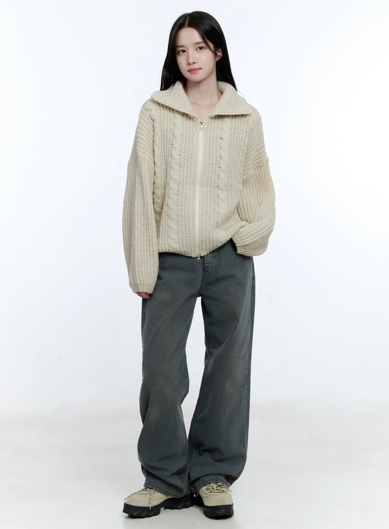 Cable Knit Double-Zip Sweater CG512
