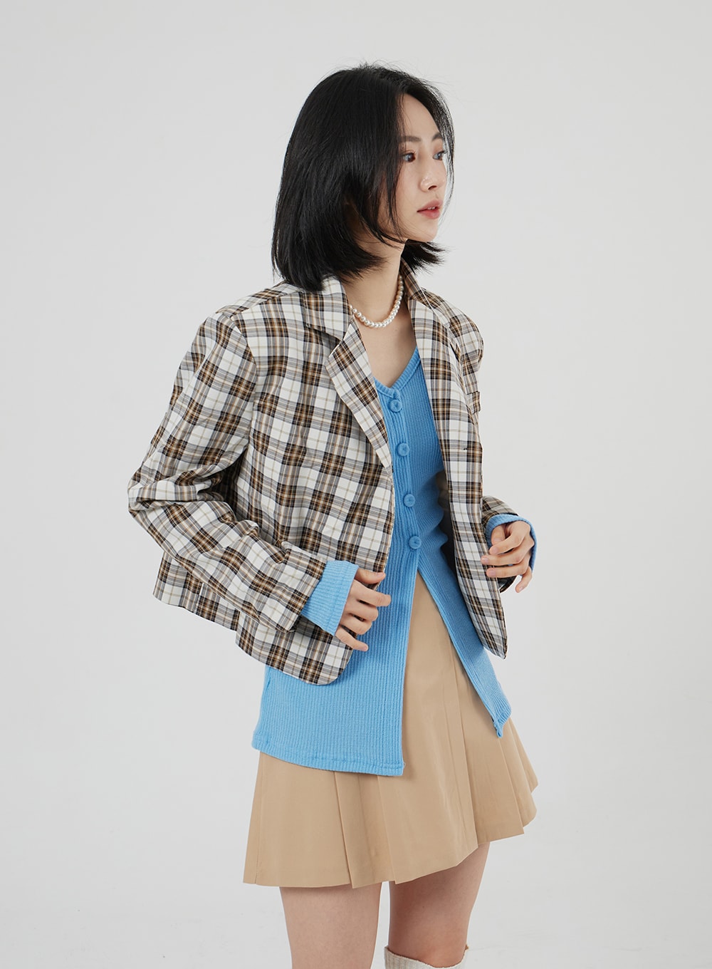 Check Pattern Crop Blazer OF310