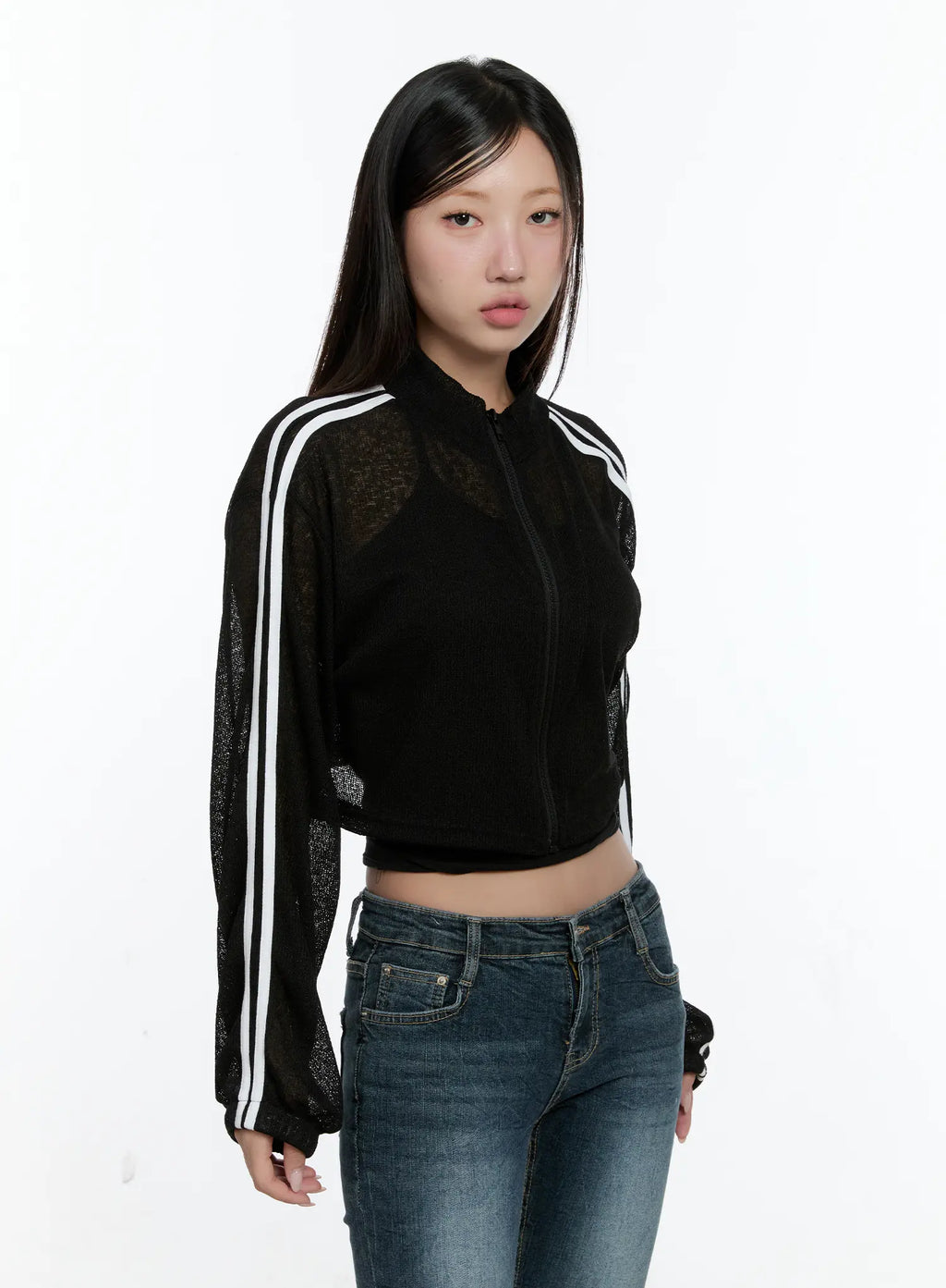 Sheer Linen Zip-Up Crop Jacket CS518