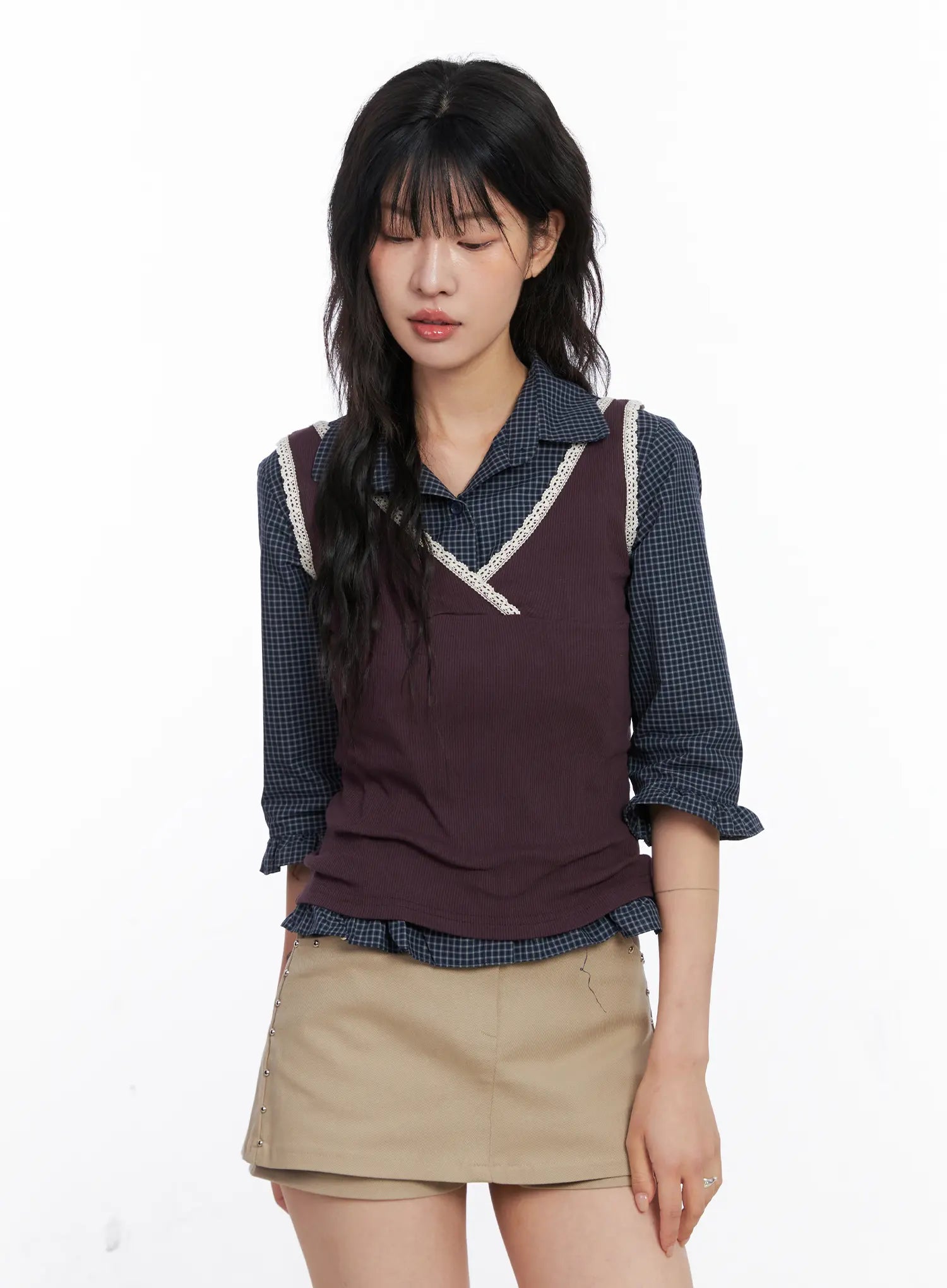 Lace V-Neck Ribbed Tank Top CO507