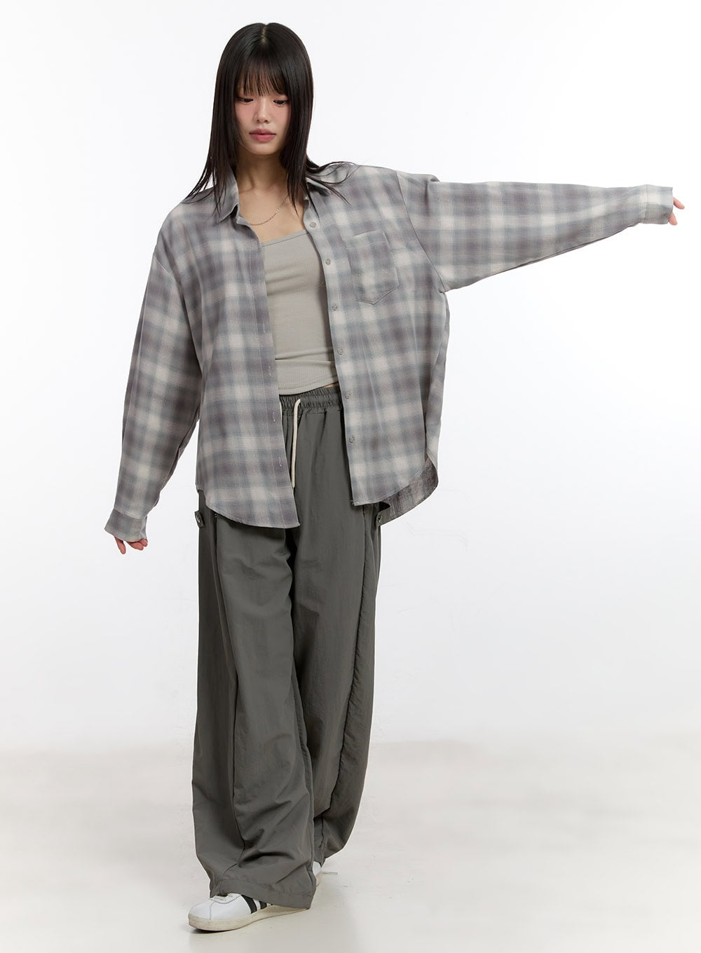 Oversize Checkered Collared Shirt CA509