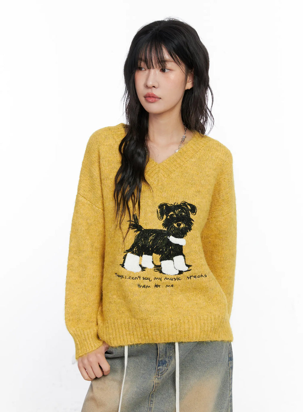 Graphic V-Neck Knit Sweater CO507