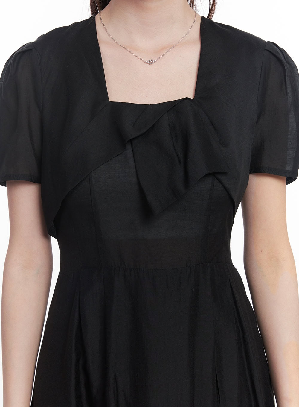 Puff-Sleeve Square Neck Midi Dress CY519