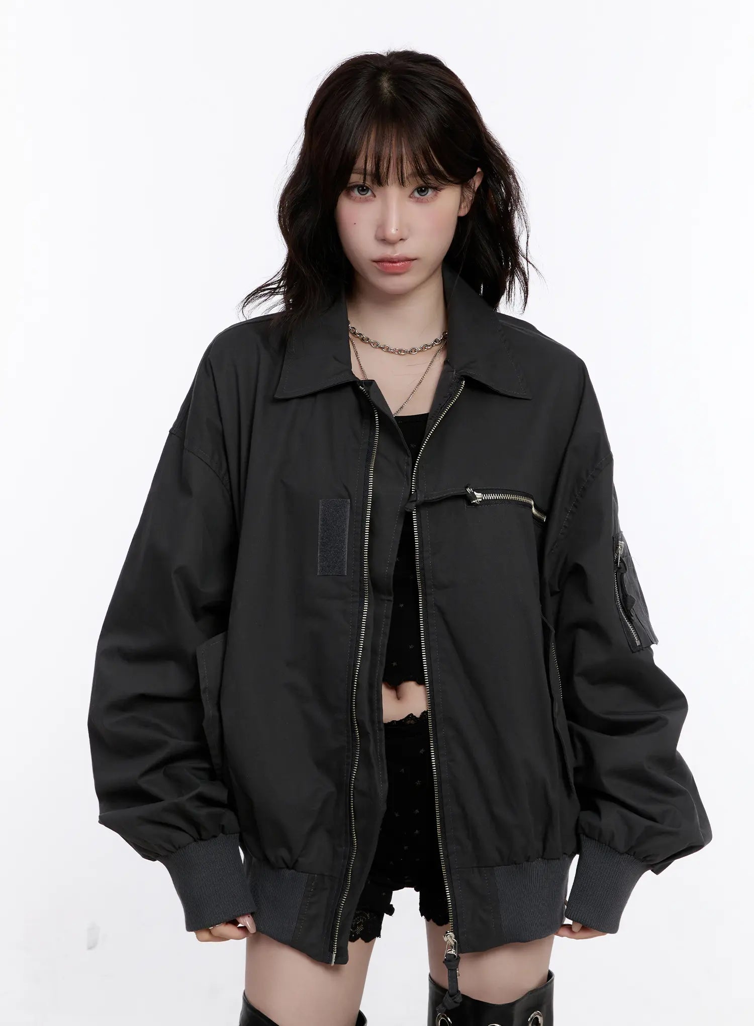 Oversized Zip-Up Bomber Jacket CS530
