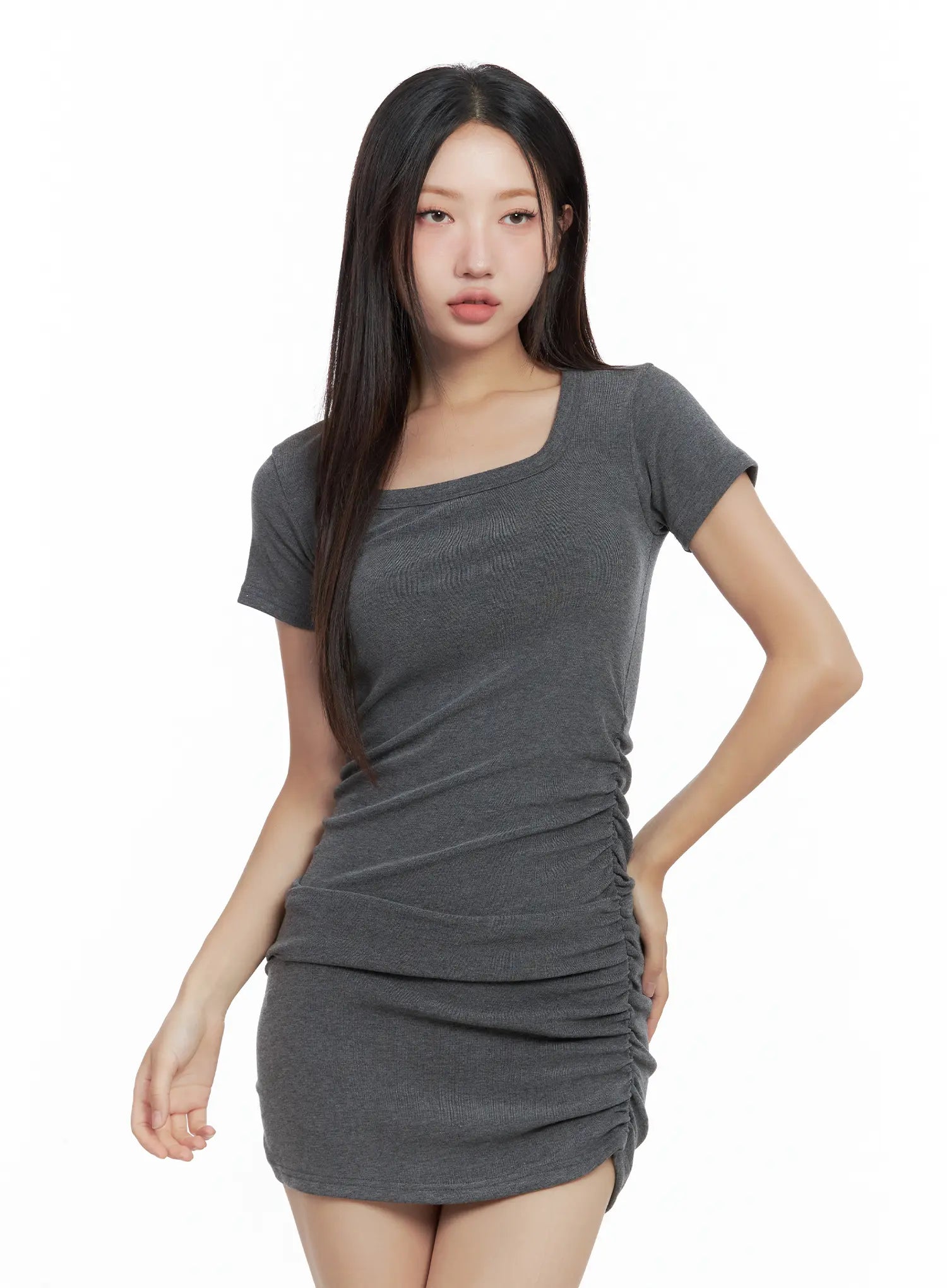 Shirred Square-Neck Mini Dress CL508