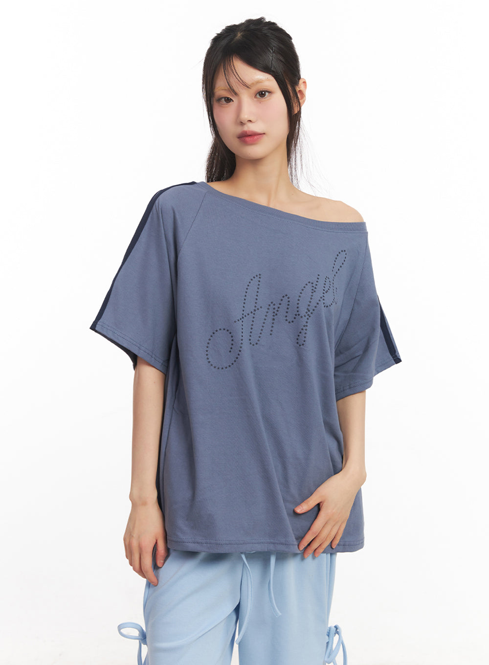 Angel One-Shoulder Stripe T-Shirt IY502