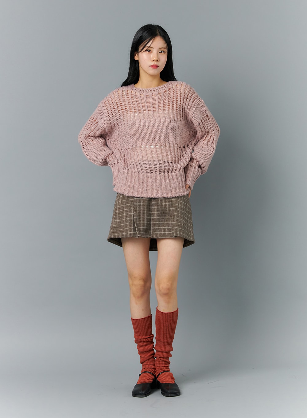 Boat Neck Mesh Knit Sweater ON324