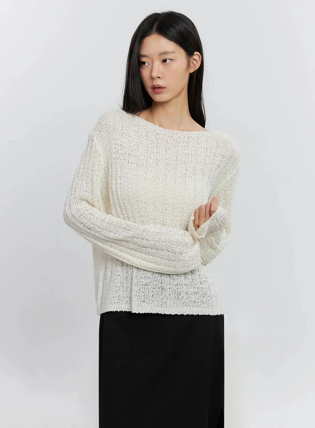 Cozy Boatneck Long Sleeve Sweater IS515