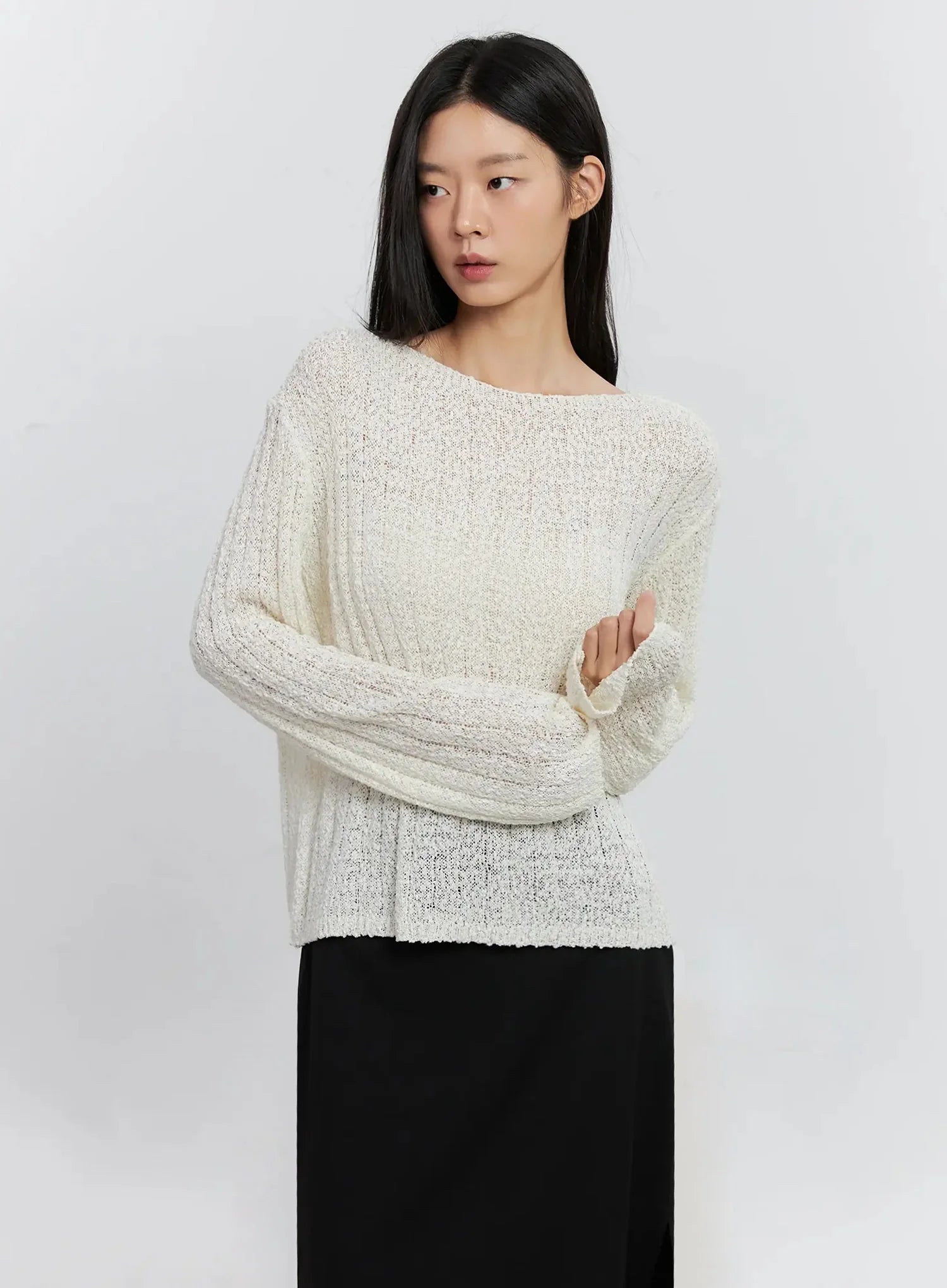 Cozy Boatneck Long Sleeve Sweater IS515