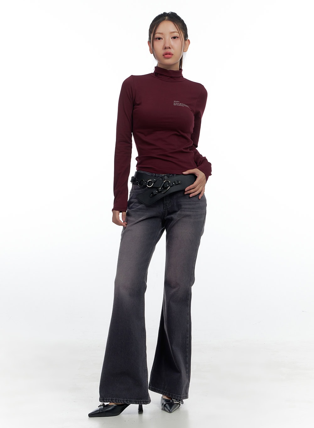 Cotton Lettering Turtle Neck T-Shirt CS424