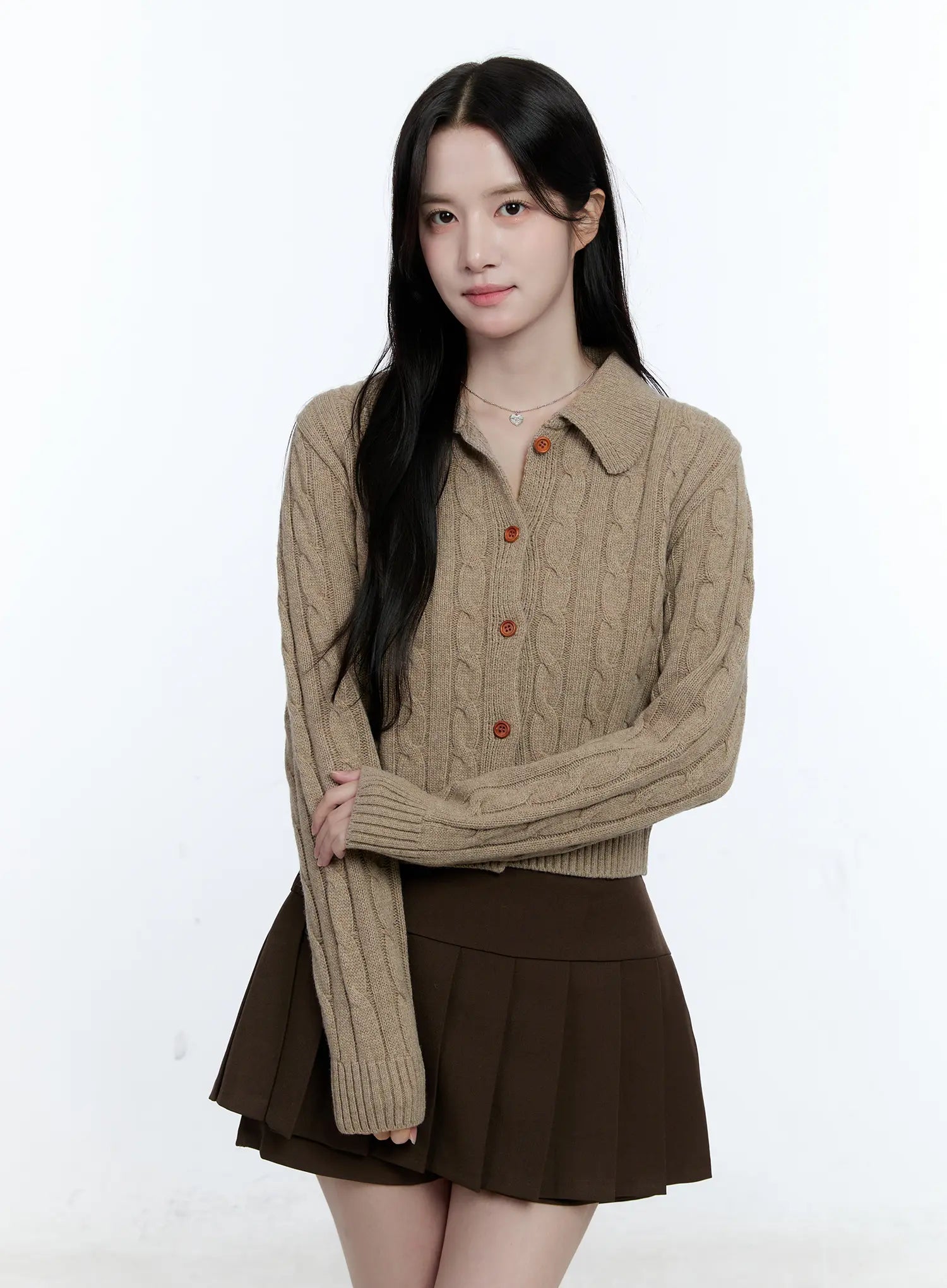 Button-Up Collared Cable Knit Cardigan CG514