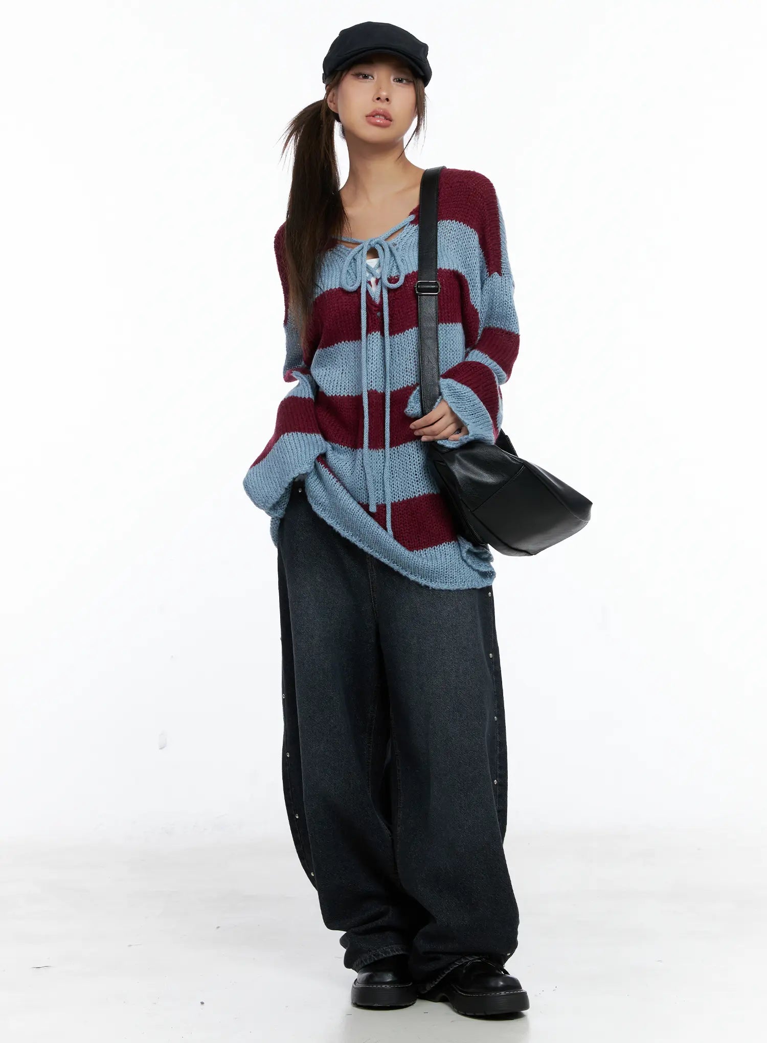 Rivet Detail Washed Wide-Leg Jeans CS505