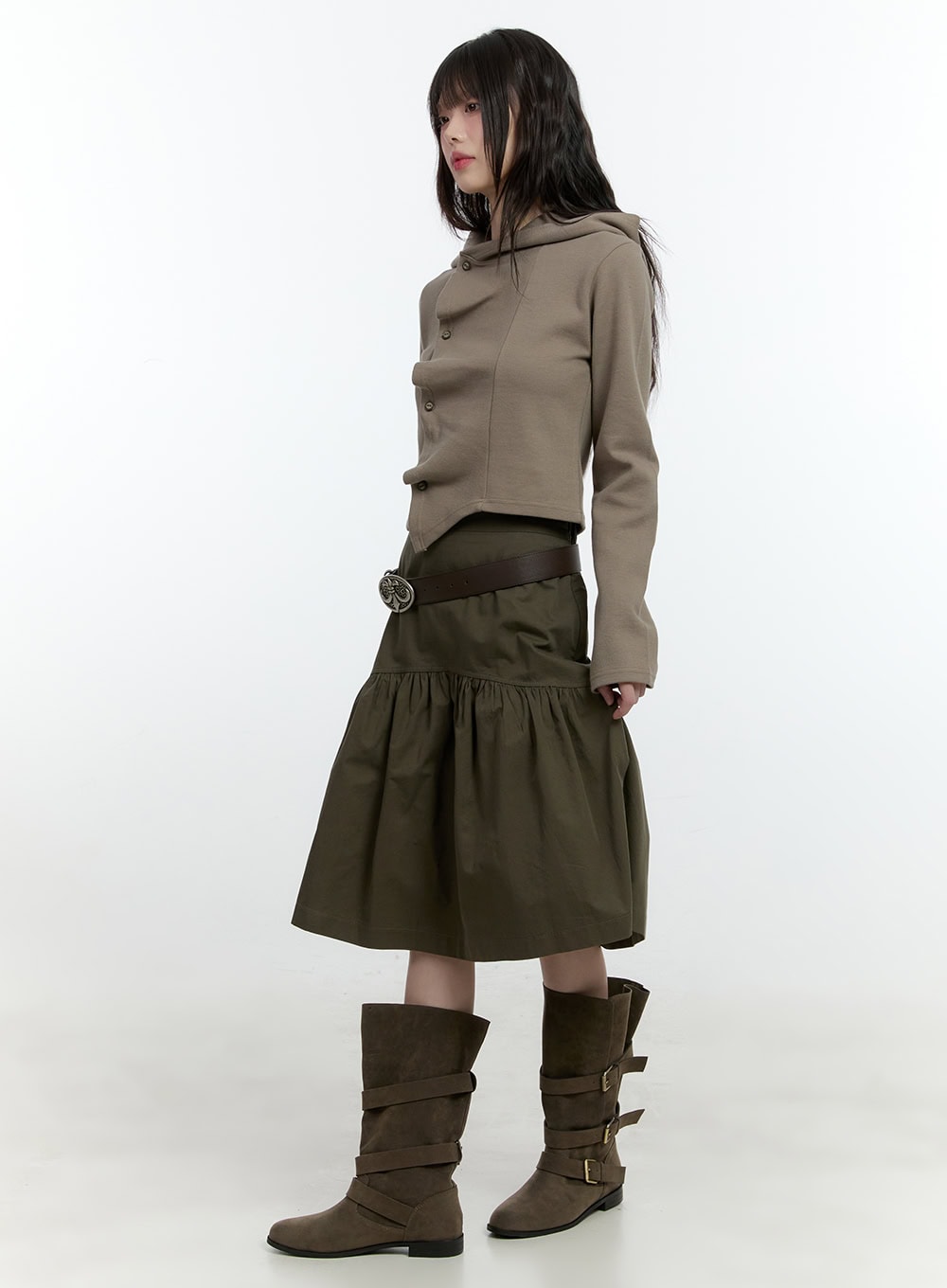 Flare Shirring Midi Skirt CF506