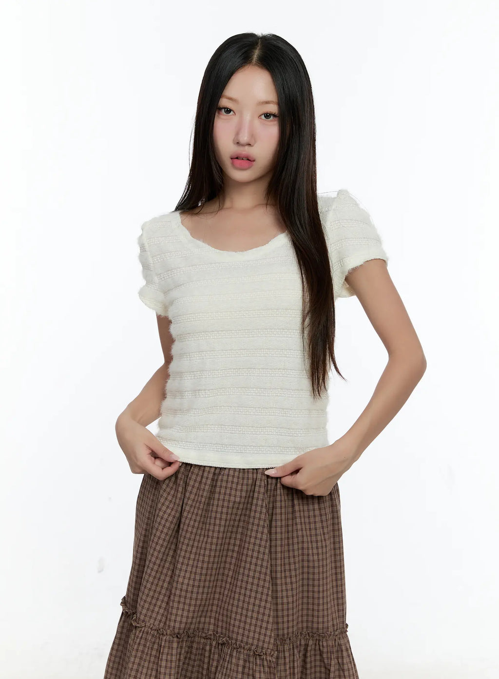 Soft Stripe Puff Sleeve Top CS517