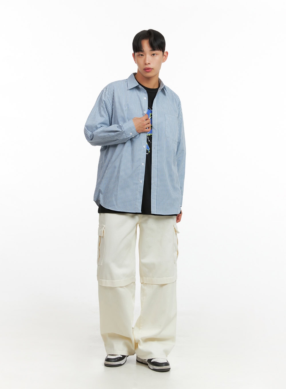 Men's Gingham Cotton Collared Shirt IU412