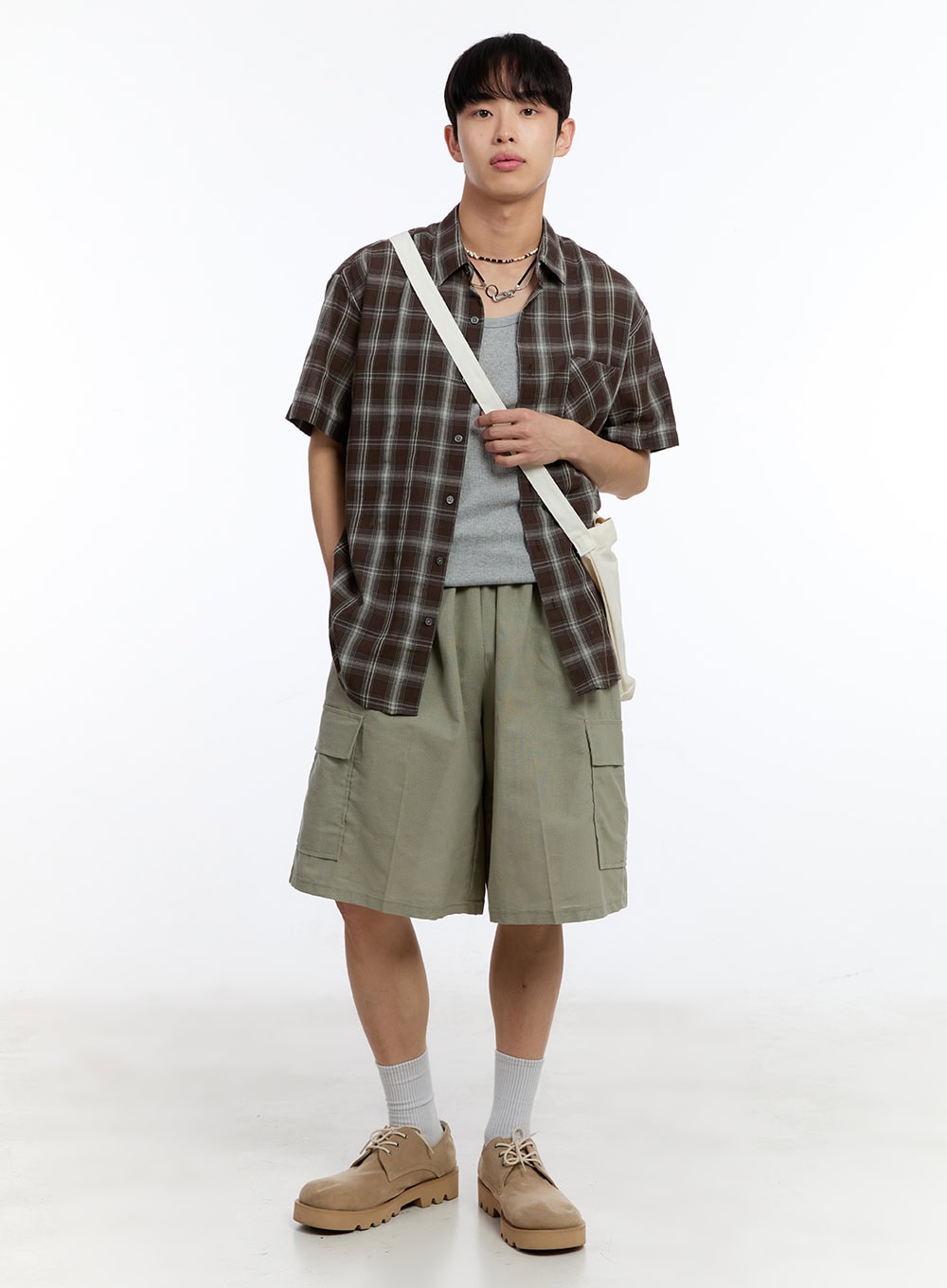 Men's Check Collared Short-Sleeve Shirt IY530