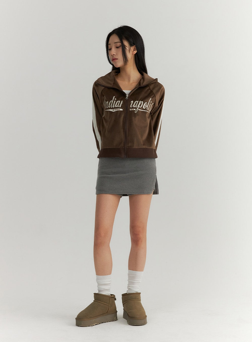 Zip Up Velvet Lettering Jacket CD311