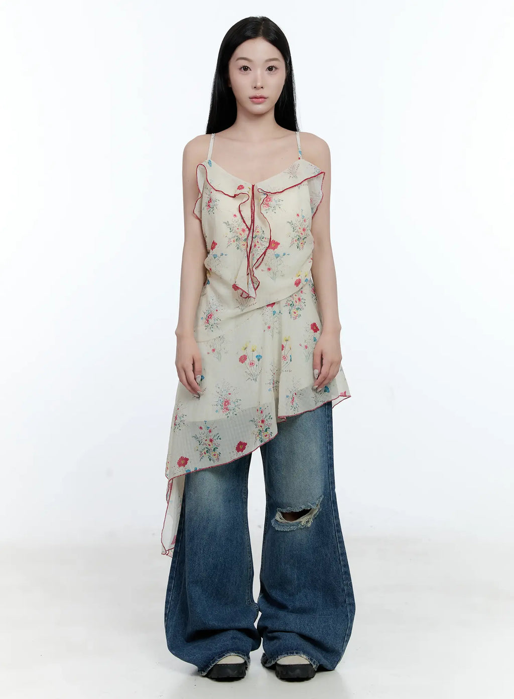 Gabi Distressed Semi-Flared Denim Jeans CG501