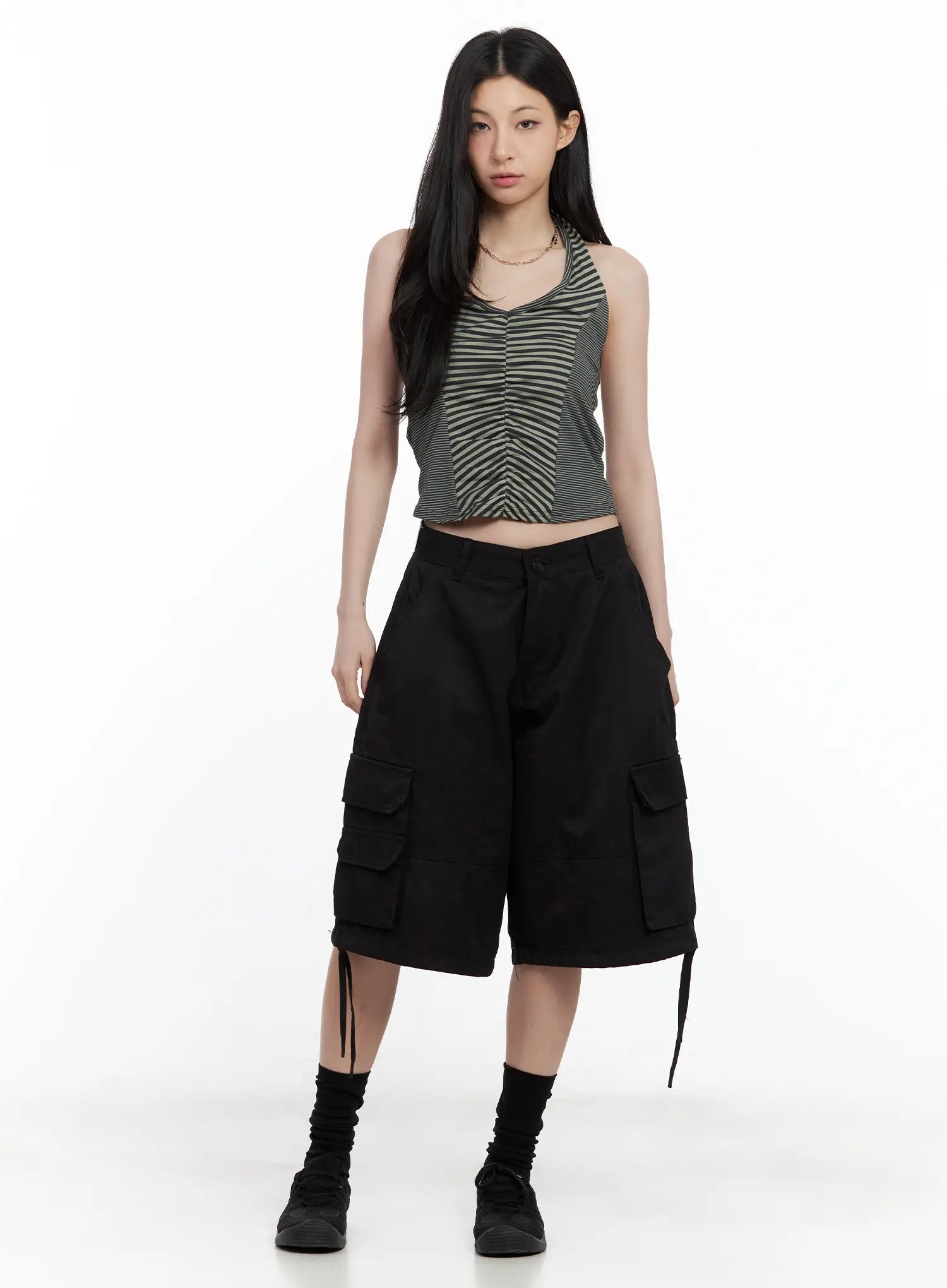 Ruched Striped Halter Top CU530