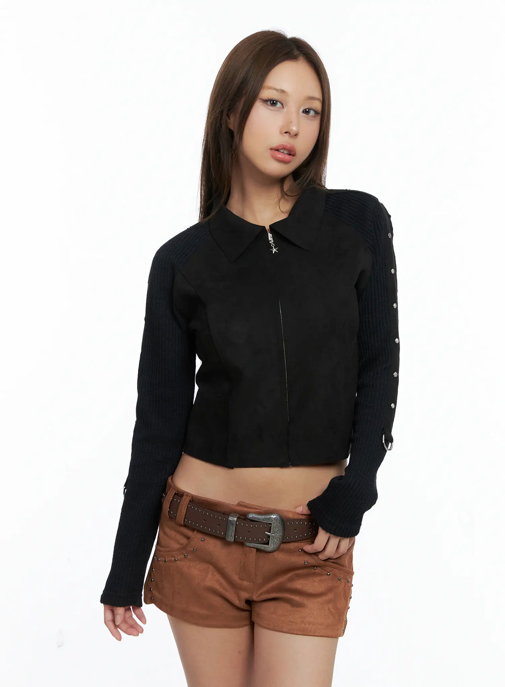 Suede Studded Crop Jacket CS504