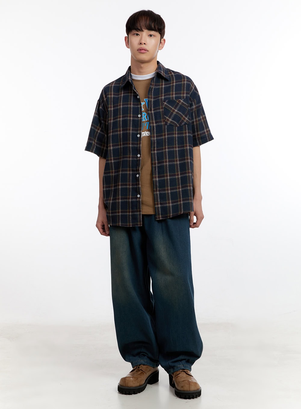 Men's Plaid Collared Oversized Shirt IA507