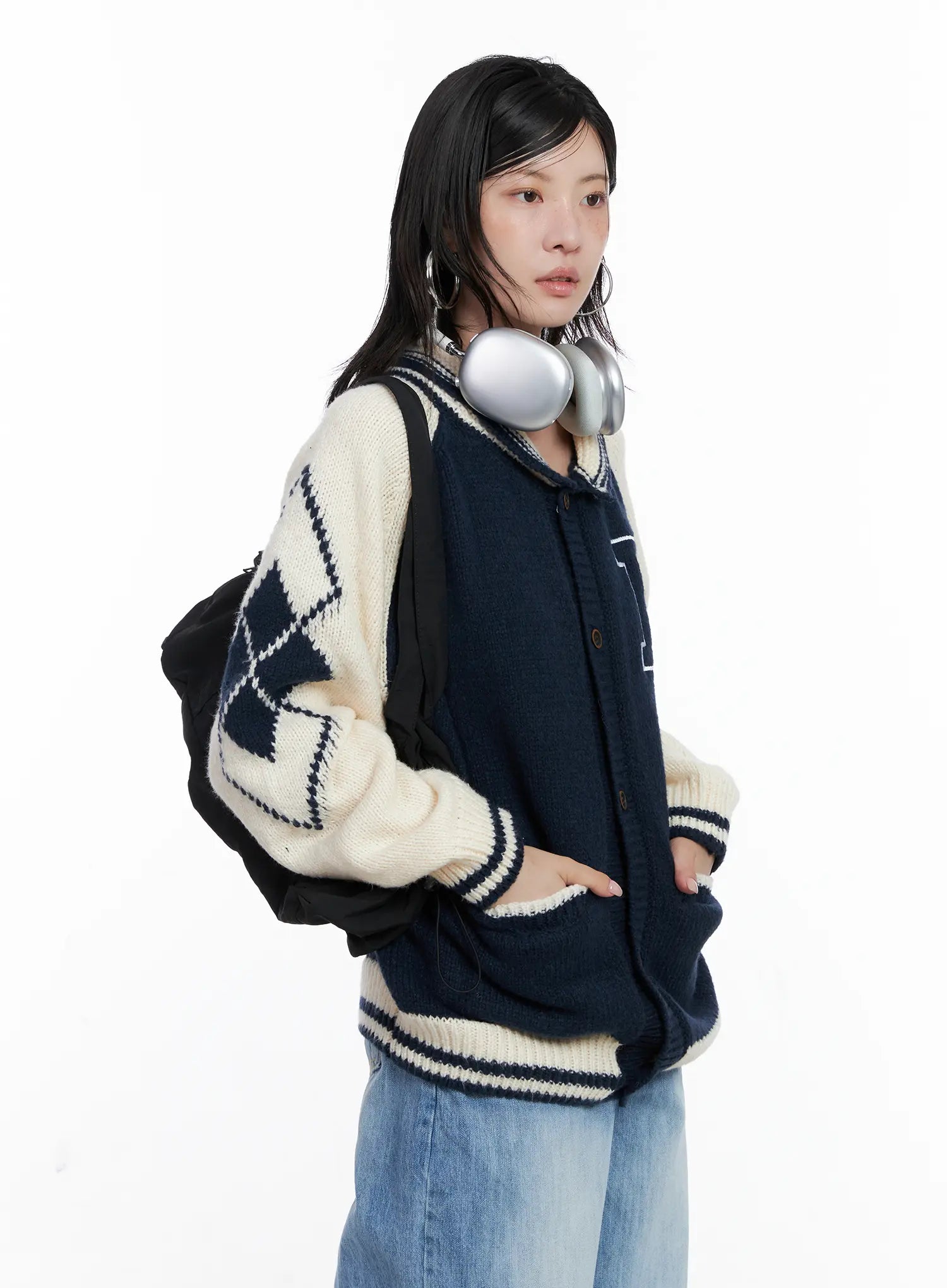 Varsity Knit Buttoned Cardigan CS529