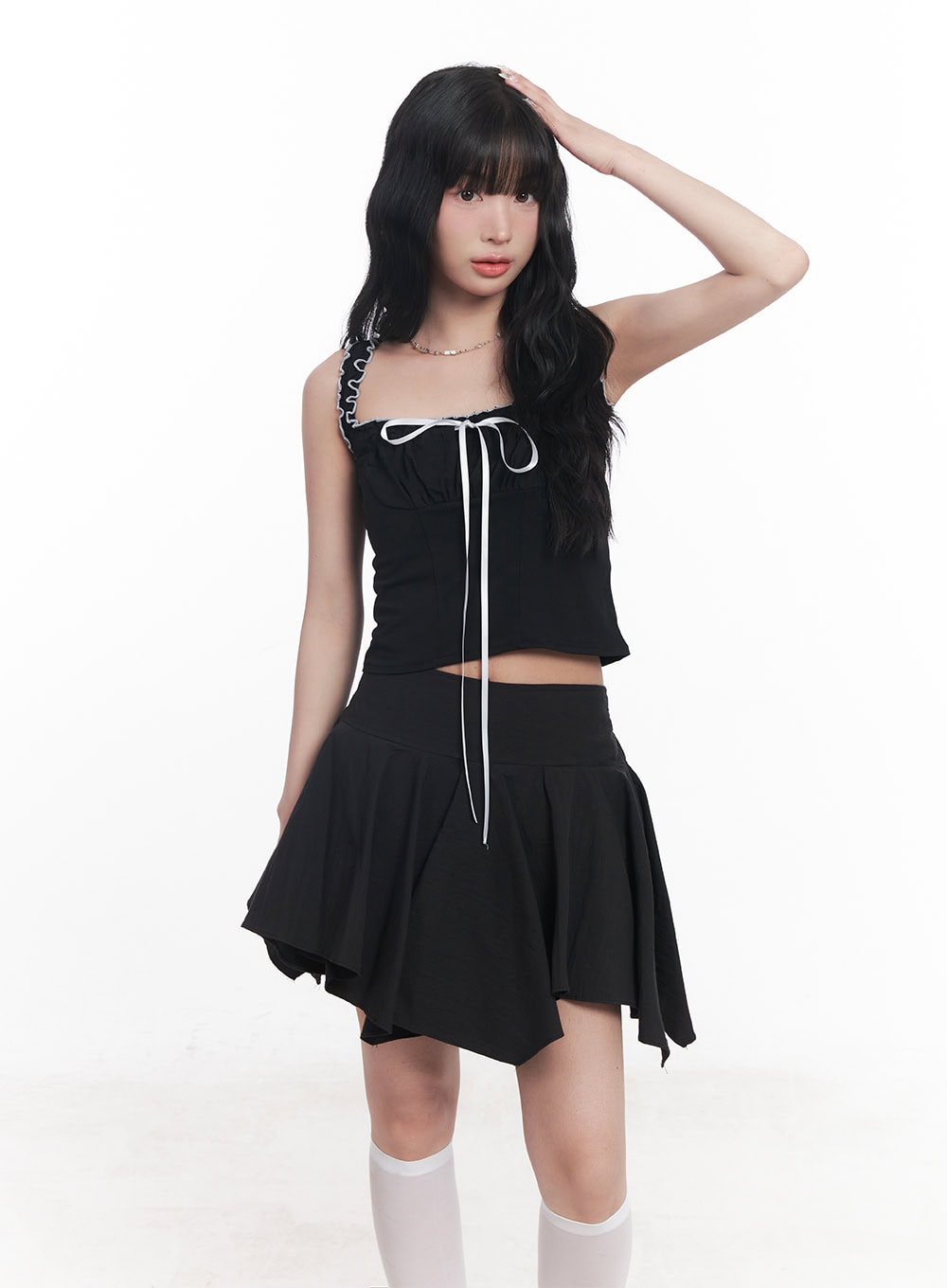 Shirred Ribbon Crop Tank Top CY527