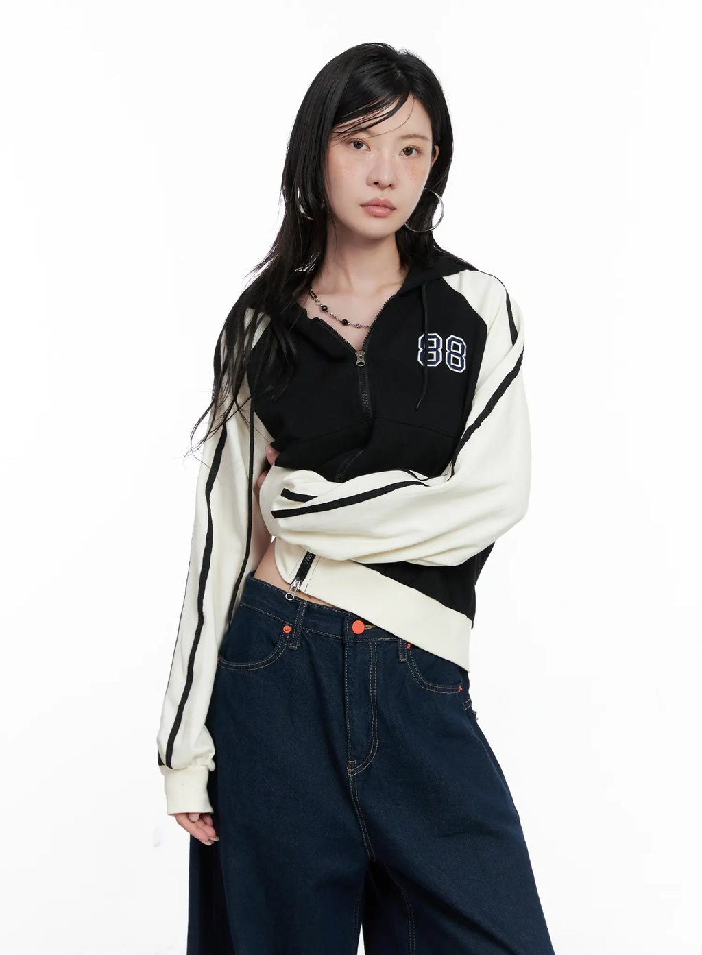 Two-Tone Zip-Up Crop Hoodie CS529