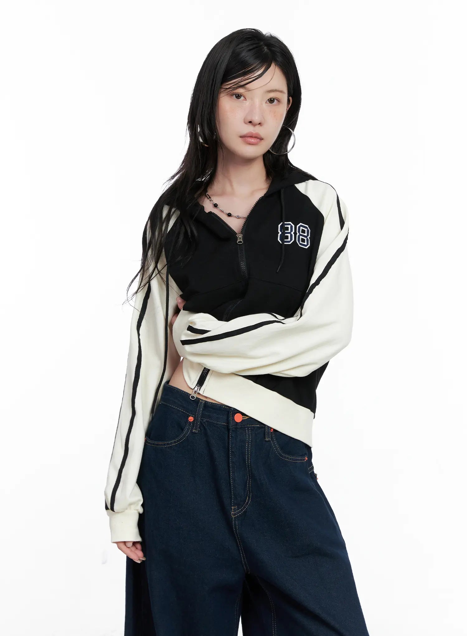 Two-Tone Zip-Up Crop Hoodie CS529