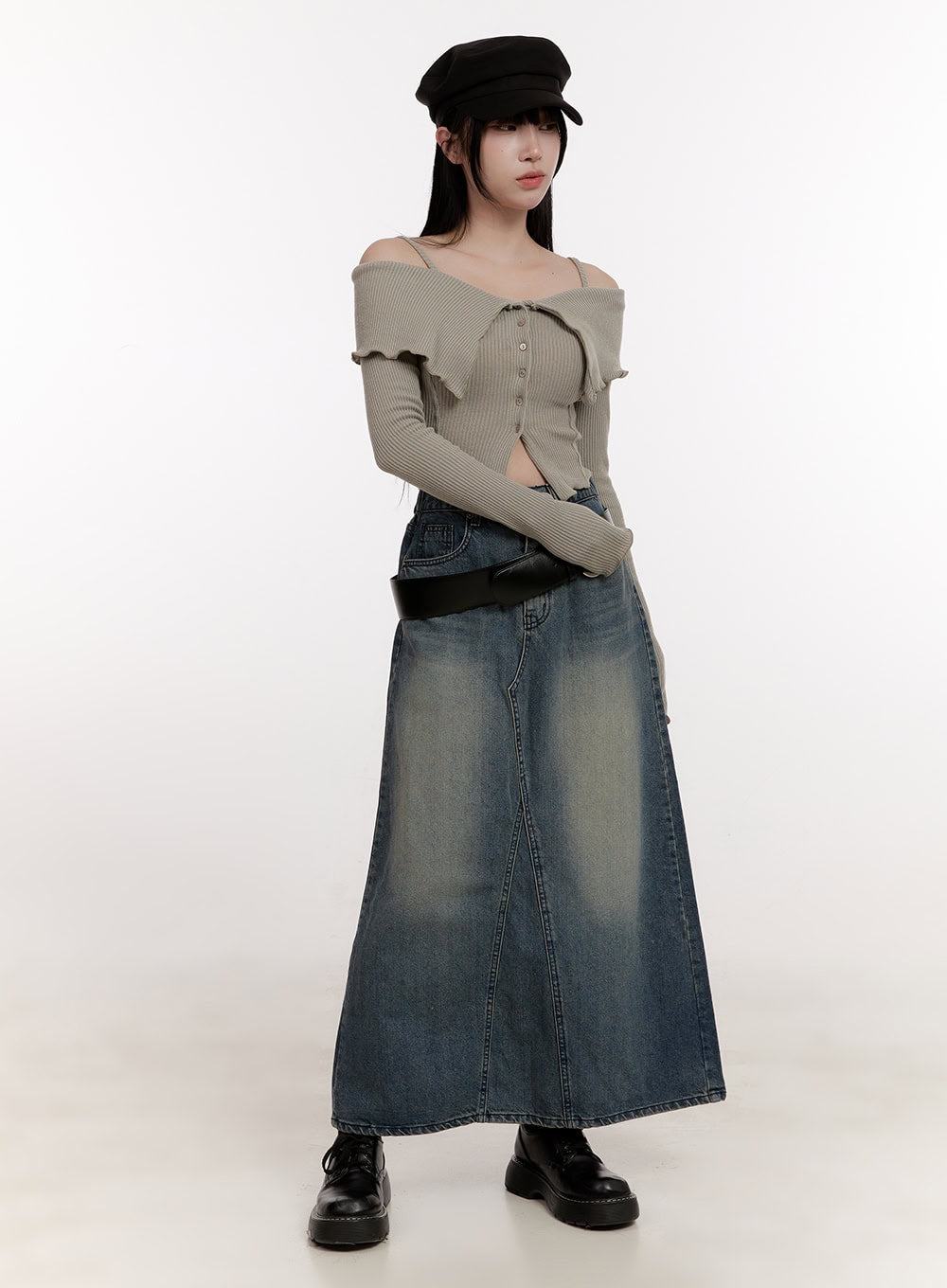 Strapped Off-Shoulder Long-Sleeve Crop Top CJ529