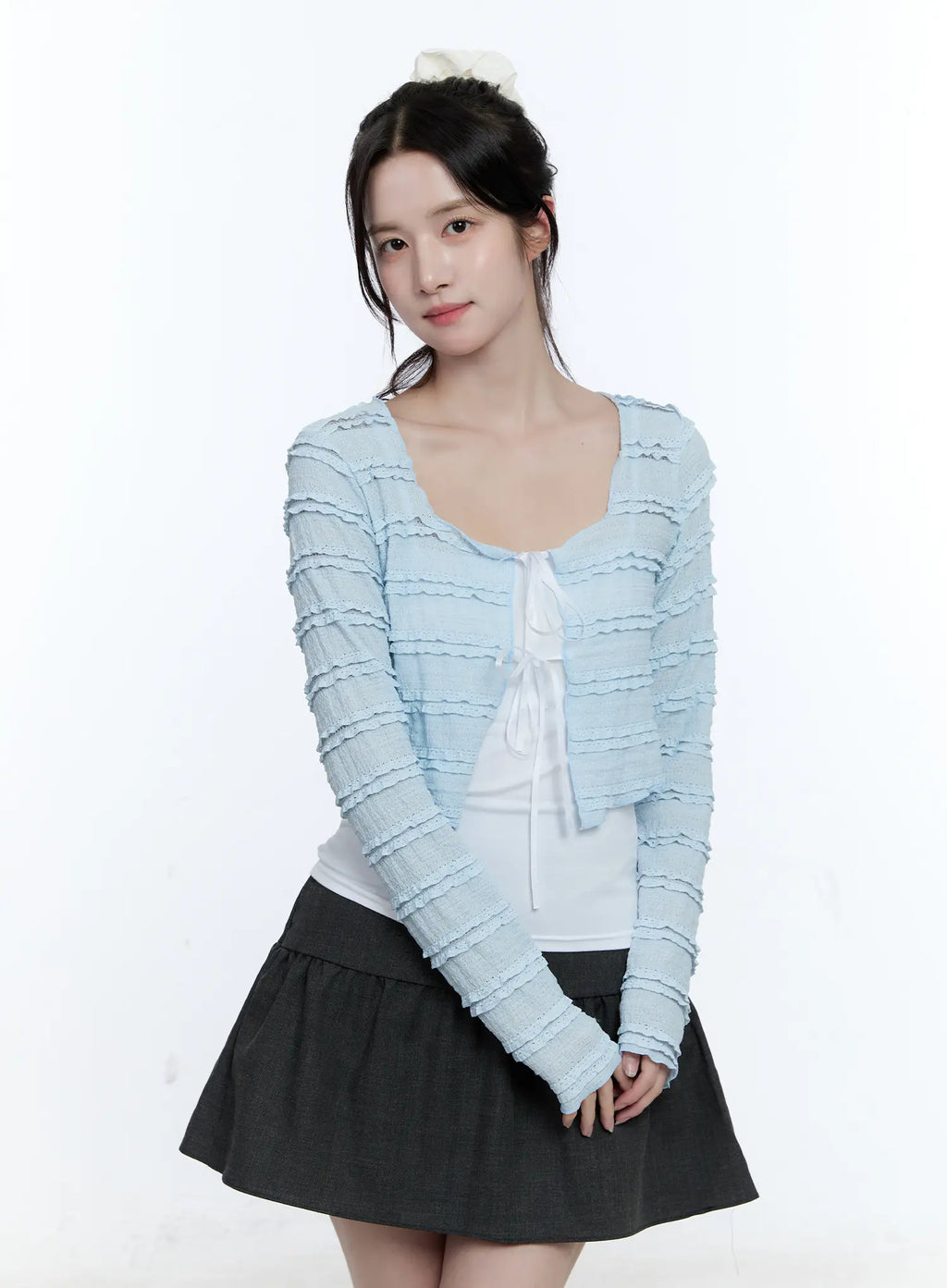 Elegant Sheer Frill Ribbon Cardigan CG514