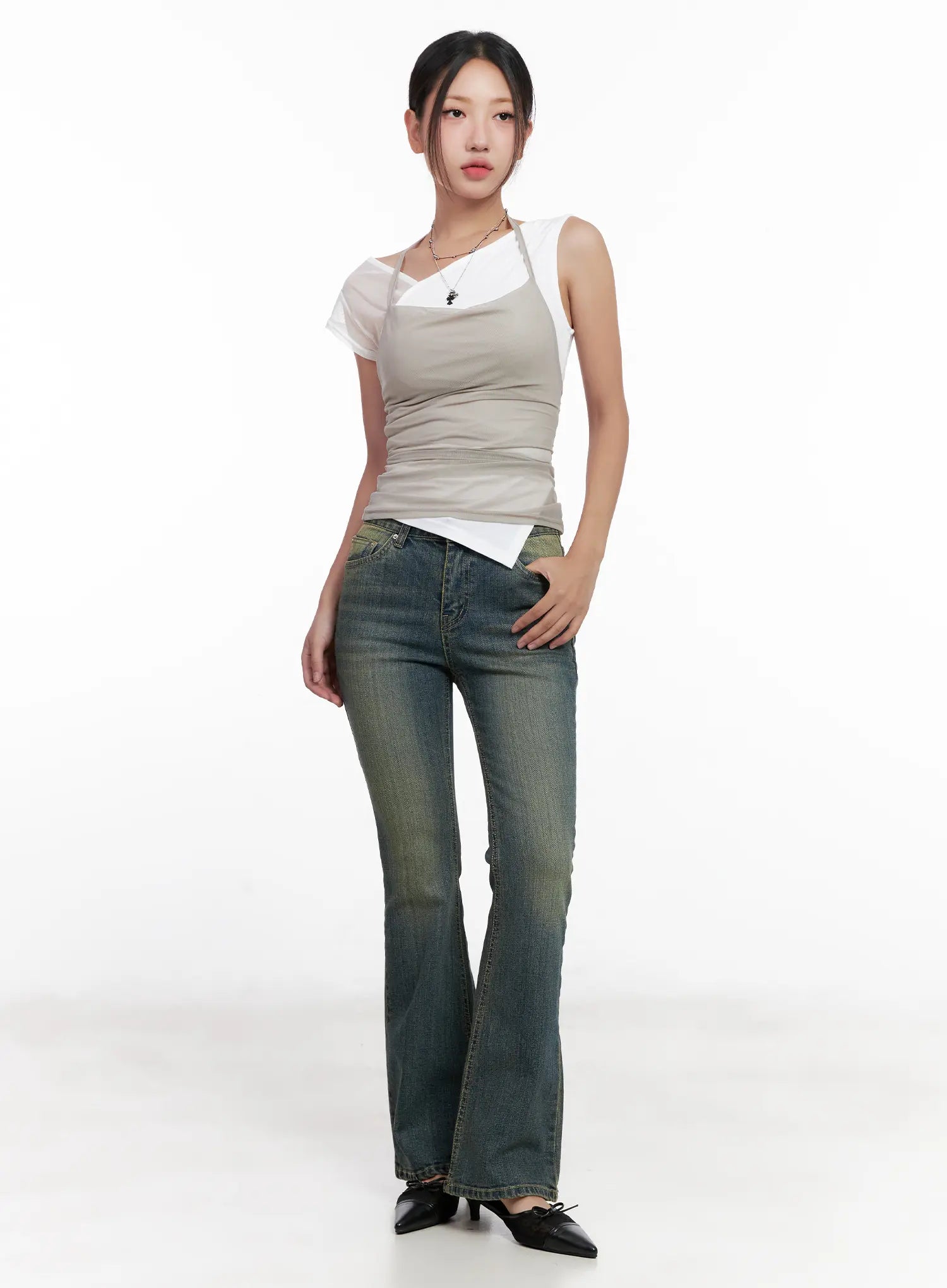 Yoori Vintage-Wash Flare Jeans CL518