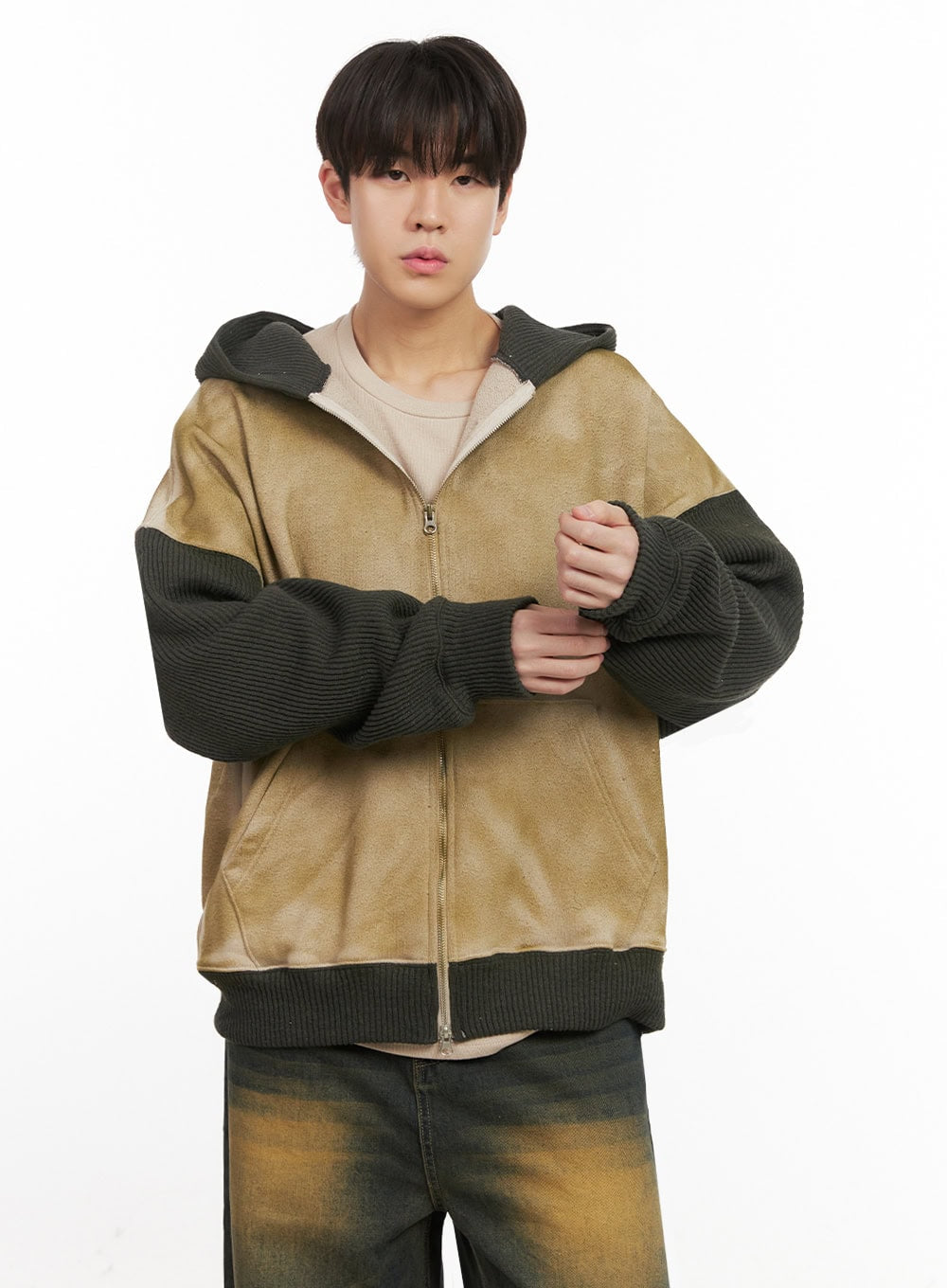 Men's Two-Tone Fleece-Lined Zip-Up Hoodie IJ517