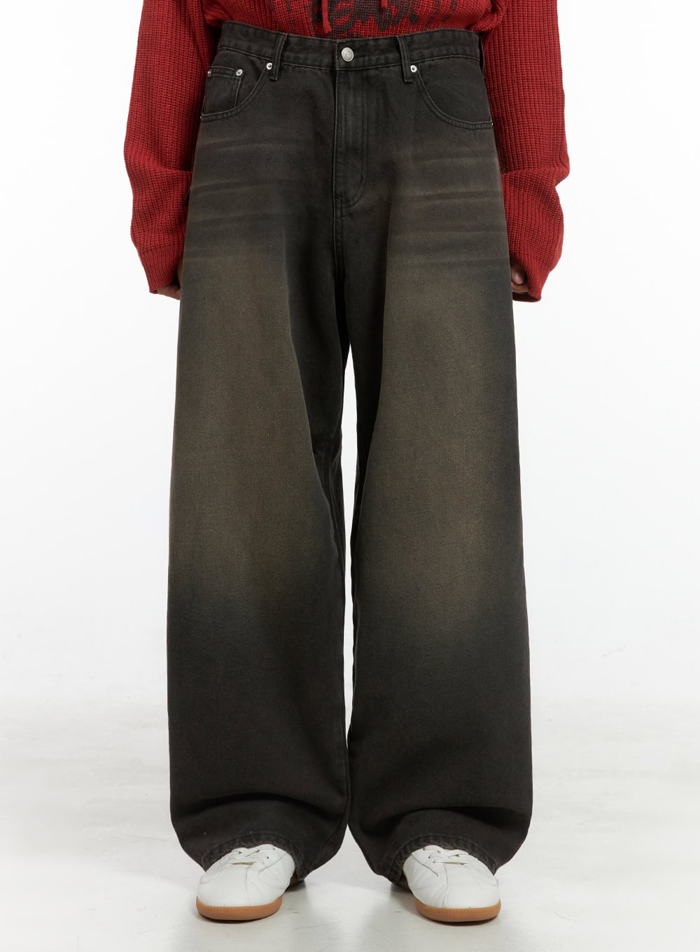 Men's Washed Cotton Wide Leg Jeans (Black) IS420