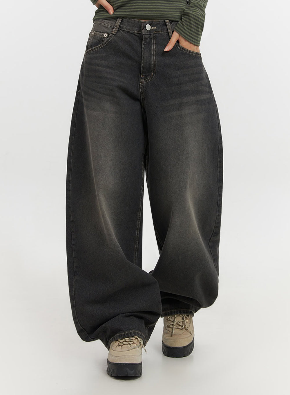 Skyla Washed Wide-Leg Baggy Jeans IF511