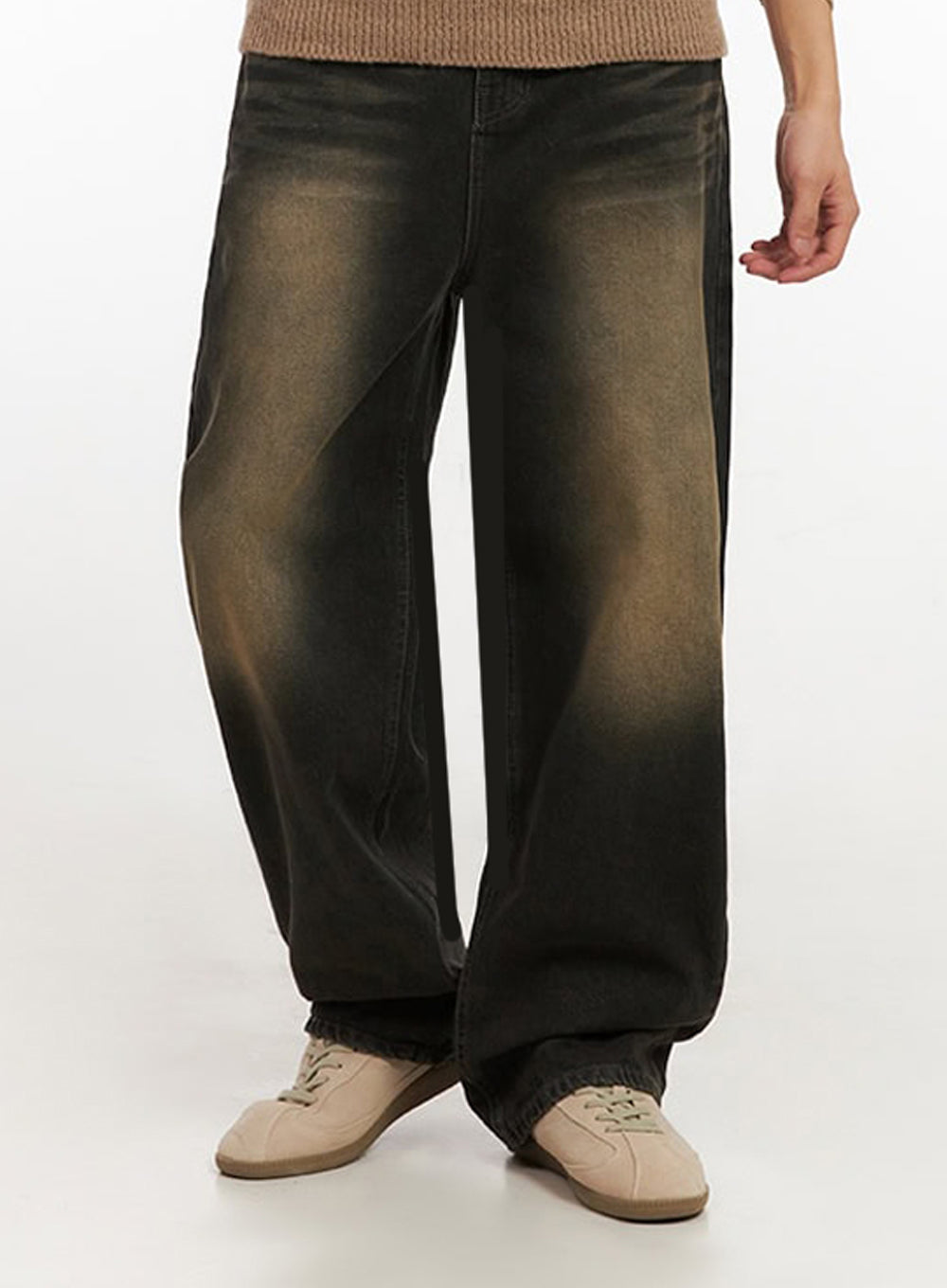 Men's Vintage Washed Wide-Leg Jeans IF517