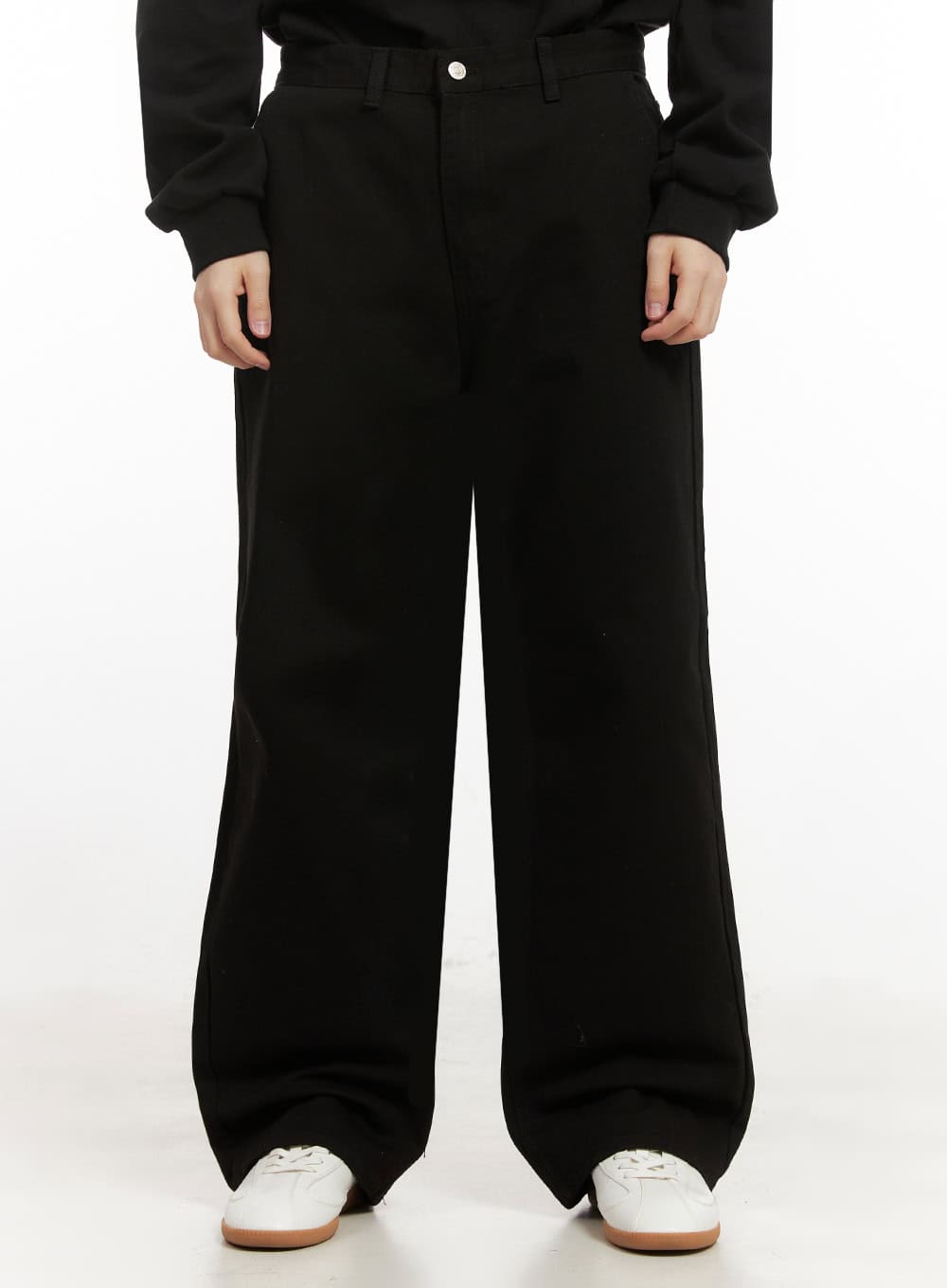 Men's Cotton Wide-Fit Trousers (Black) IJ517