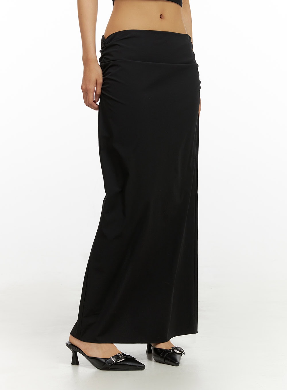 Shirred Solid Maxi Skirt IU412