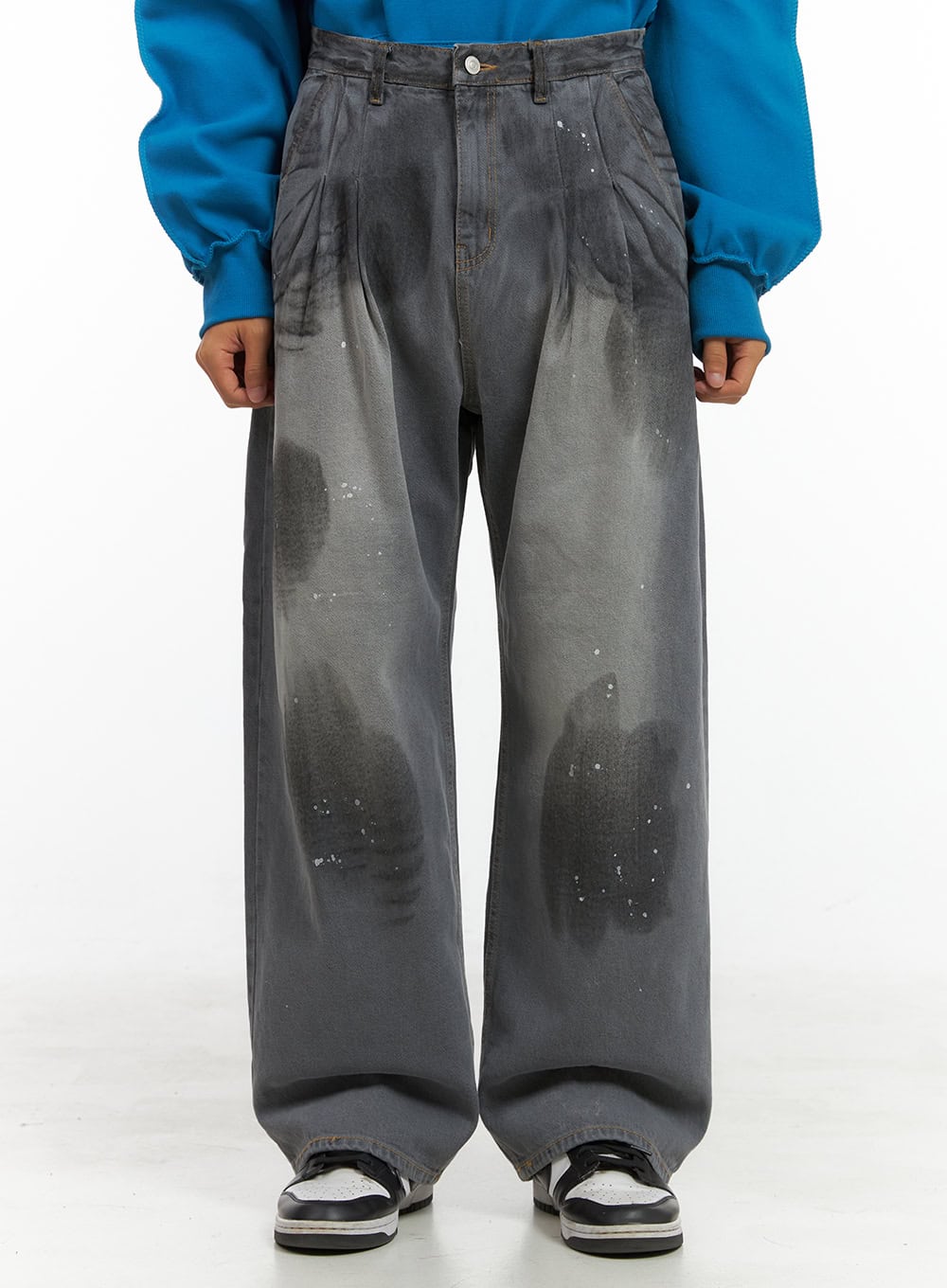 Men's Printed Wide Fit Pintuck Washed Jeans IS419