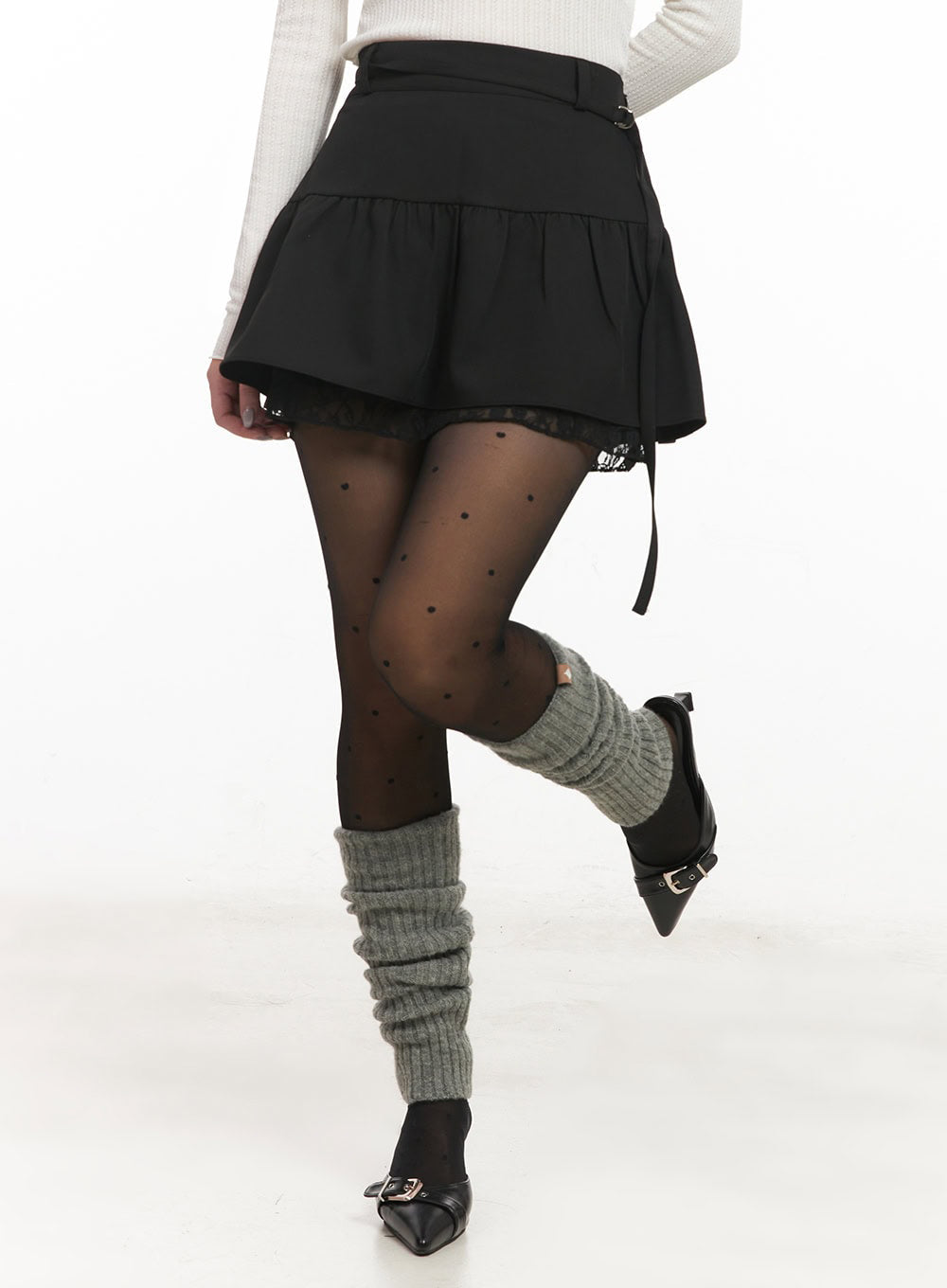 Lace Buckle Flare Mini Skirt IM524