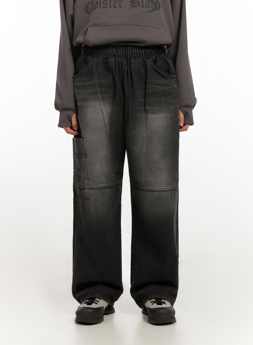 Men's Washed Pocketed Wide-Leg Jeans ID413