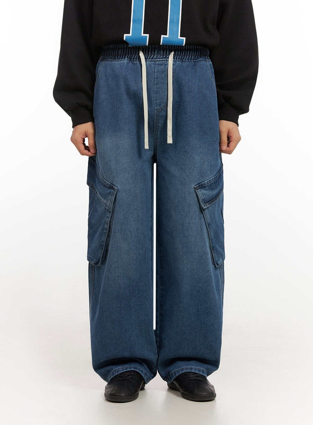 Men's Wide-Fit Denim Cargo Jeans ID406