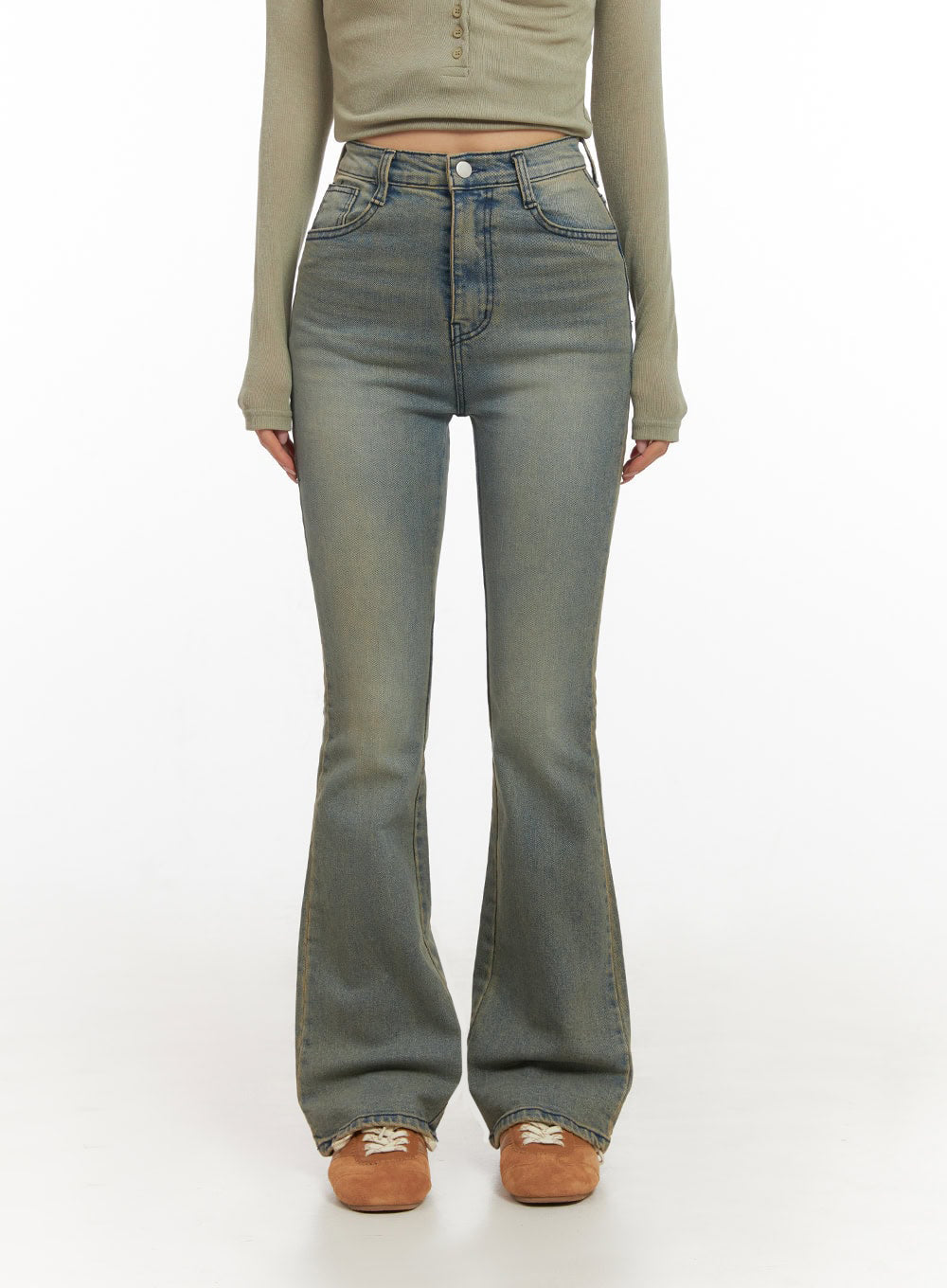 Cathy Washed Slim-Fit Flared Jeans IJ503