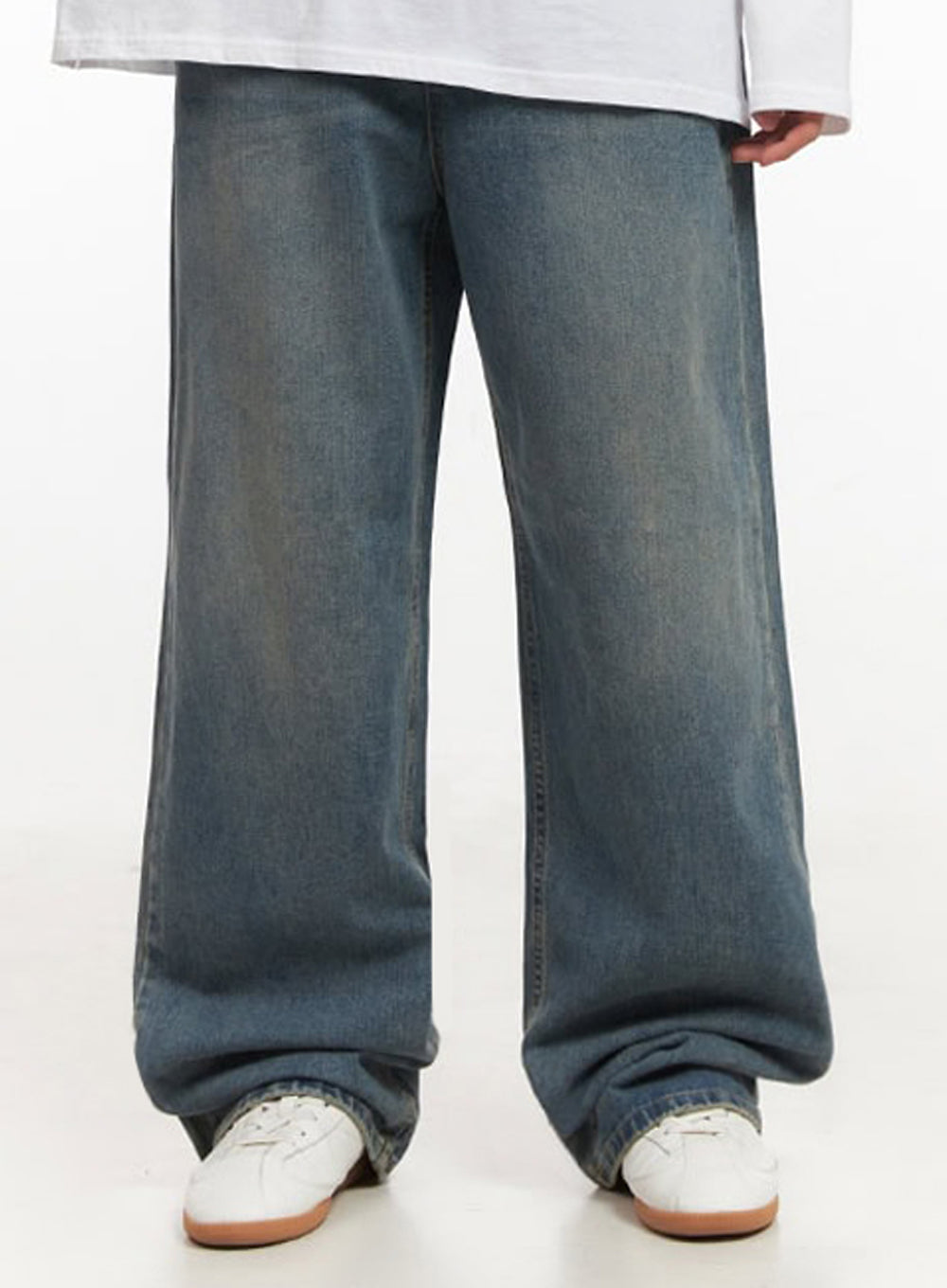 Men's Washed Wide-Leg Jeans IF517