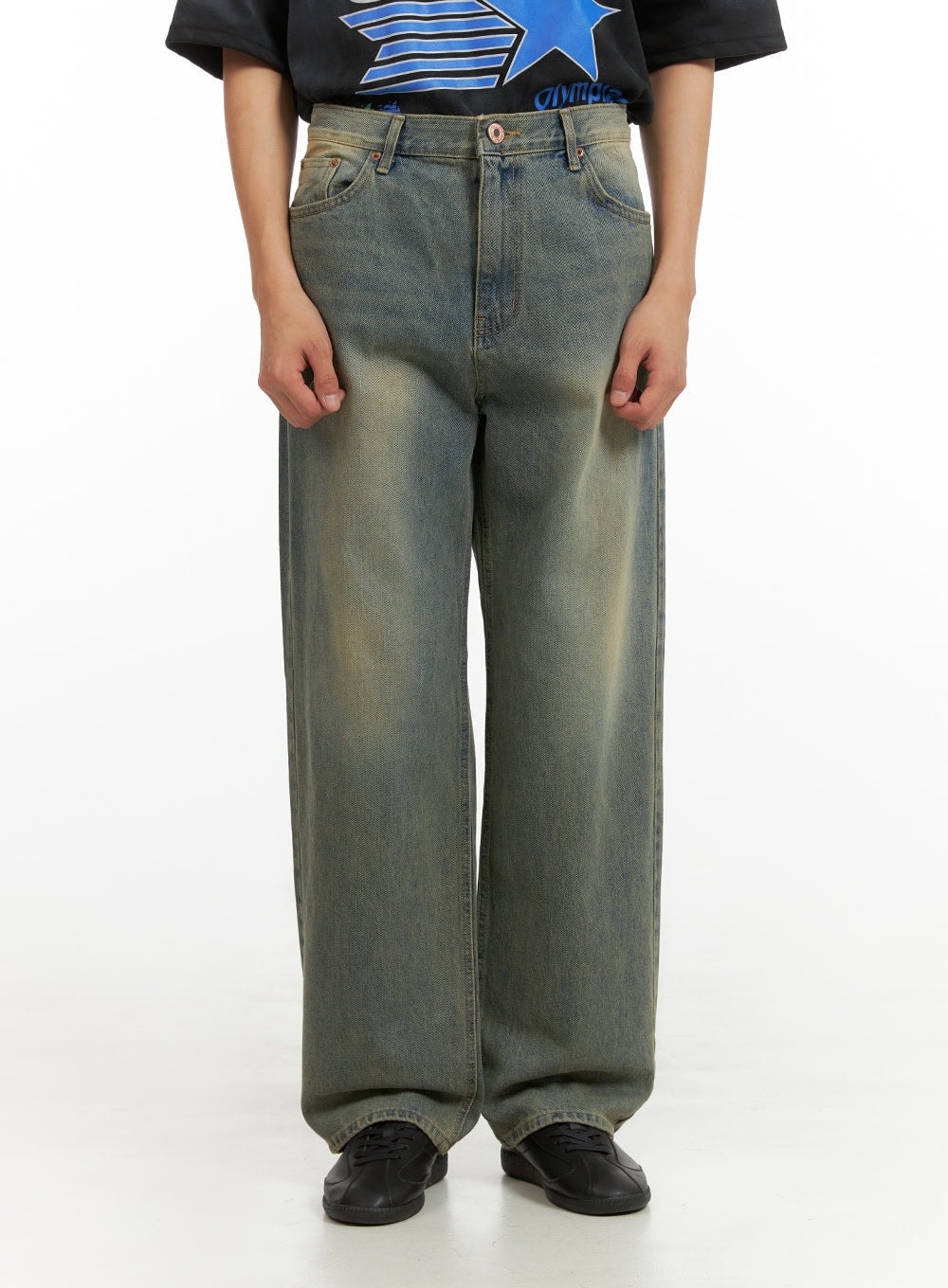 Men's Washed Baggy Denim Jeans IU418