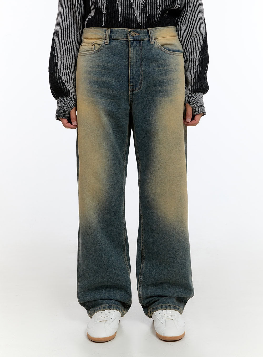 Men's Yellow Denim Wide Leg Jeans IS413